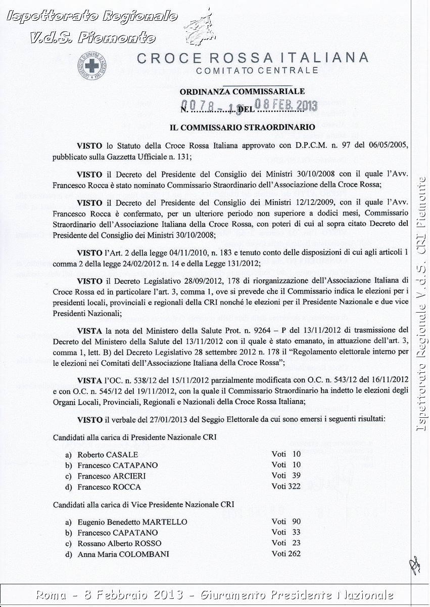 Roma - 8 Febbraio 2013 - Giuramento Presidente Nazionale - Croce Rossa Italiana - Ispettorato Regionale Volontari del Piemonte