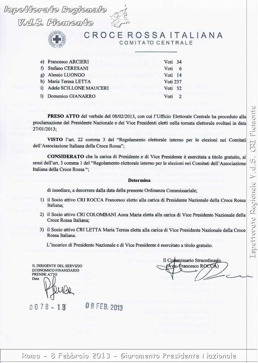 Roma - 8 Febbraio 2013 - Giuramento Presidente Nazionale - Croce Rossa Italiana - Ispettorato Regionale Volontari del Piemonte