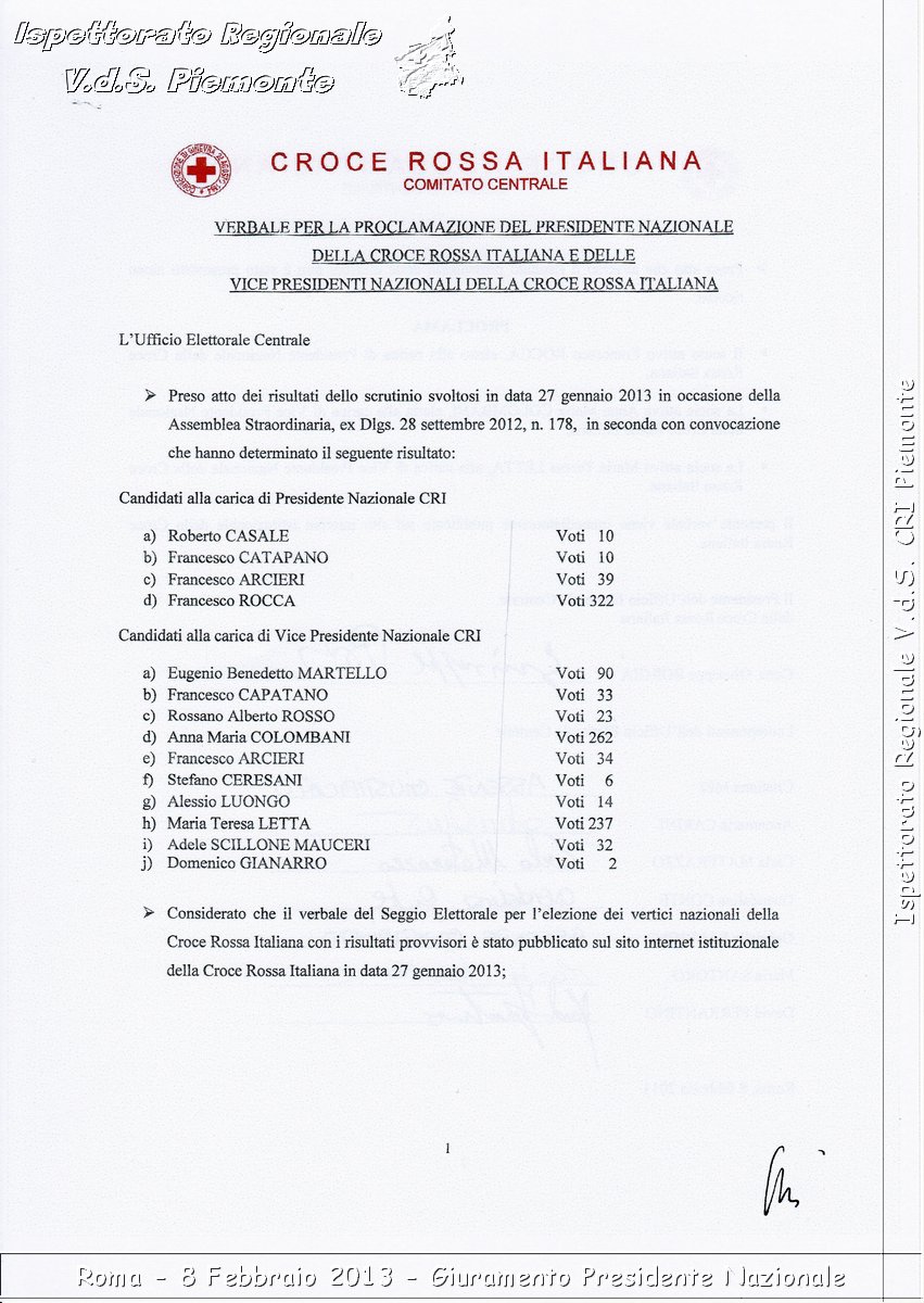 Roma - 8 Febbraio 2013 - Giuramento Presidente Nazionale - Croce Rossa Italiana - Ispettorato Regionale Volontari del Piemonte