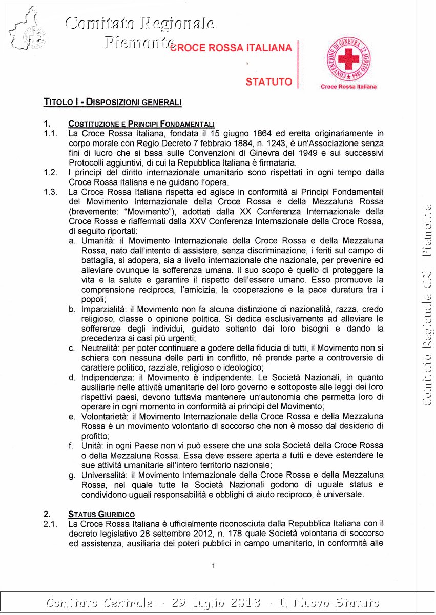 Comitato Centrale - 29 Luglio 2013 - Il Nuovo Statuto - Croce Rossa Italiana - Comitato Regionale del Piemonte