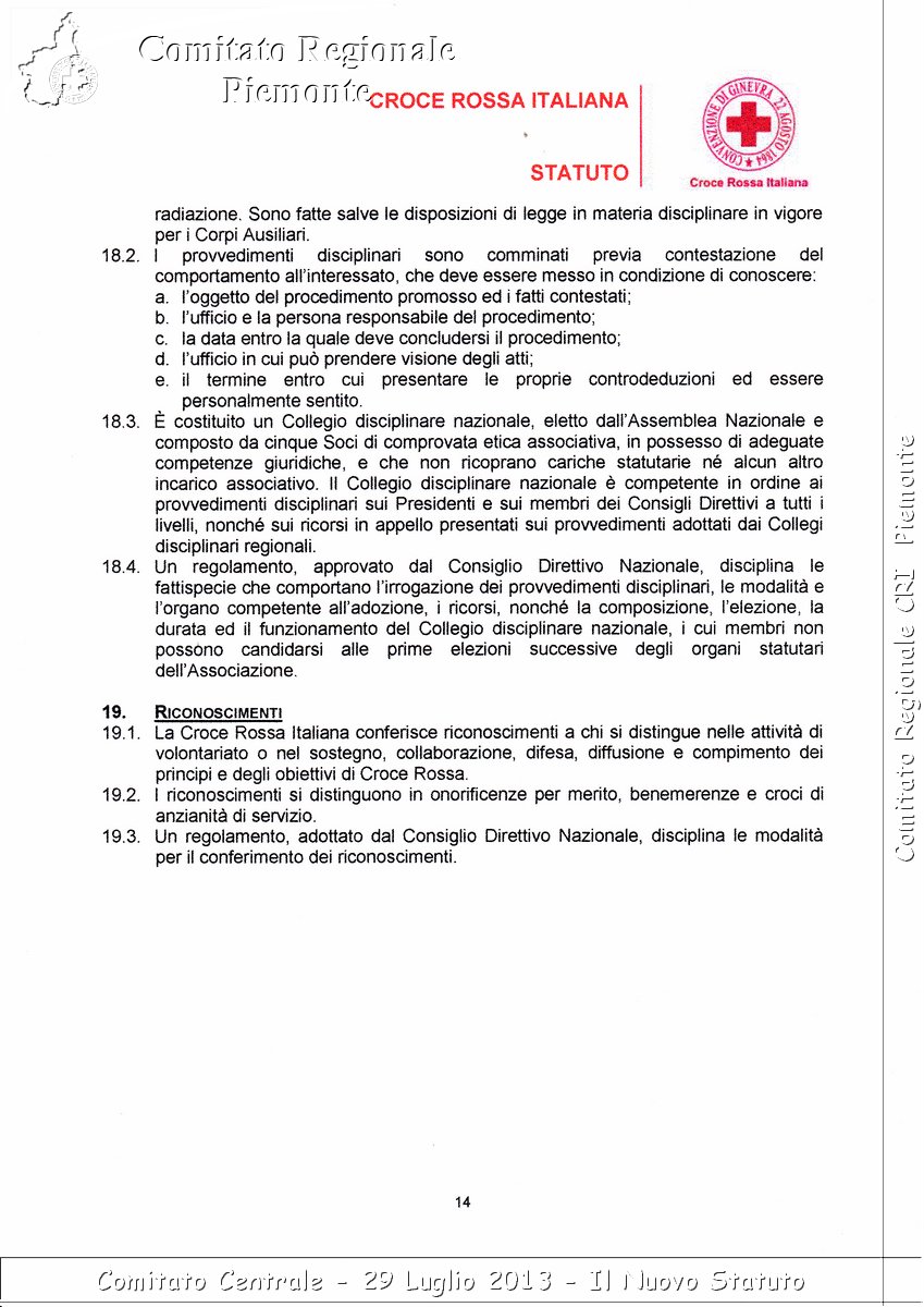 Comitato Centrale - 29 Luglio 2013 - Il Nuovo Statuto - Croce Rossa Italiana - Comitato Regionale del Piemonte
