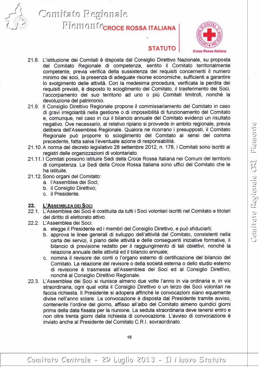 Comitato Centrale - 29 Luglio 2013 - Il Nuovo Statuto - Croce Rossa Italiana - Comitato Regionale del Piemonte