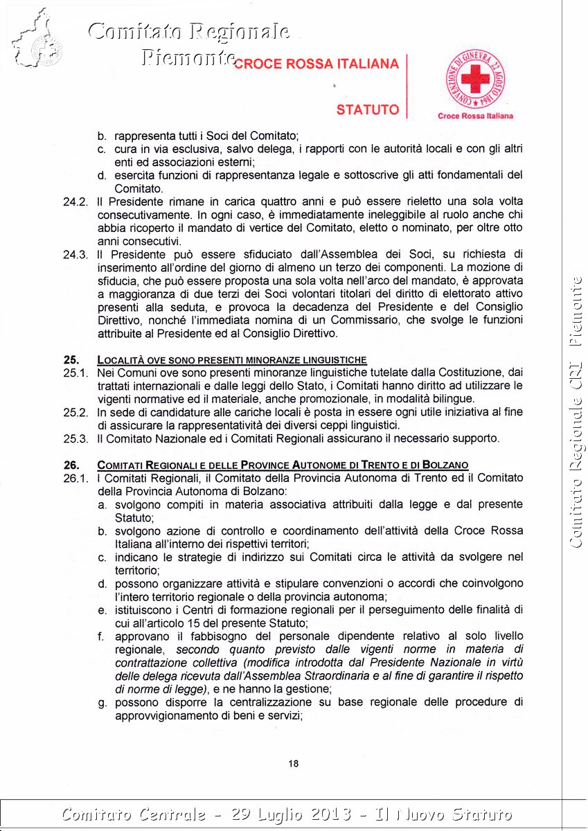 Comitato Centrale - 29 Luglio 2013 - Il Nuovo Statuto - Croce Rossa Italiana - Comitato Regionale del Piemonte