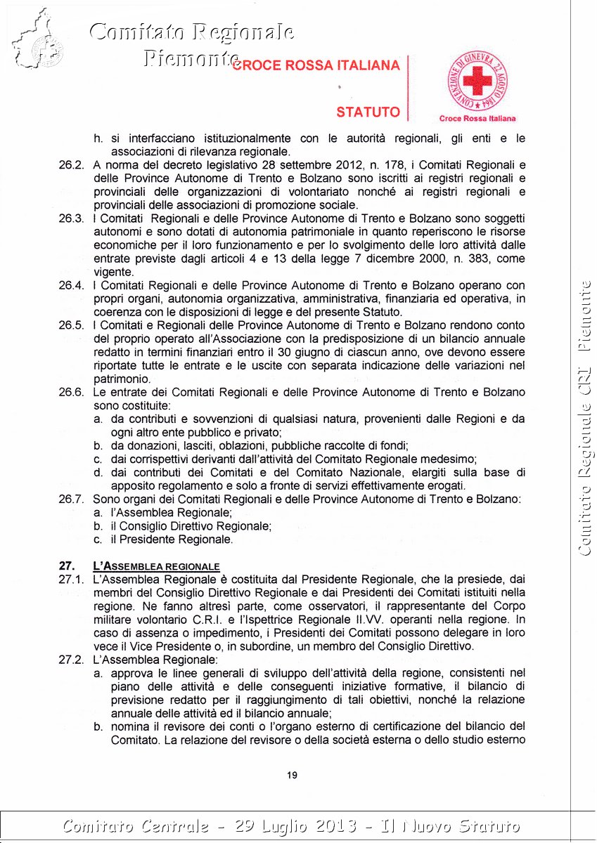 Comitato Centrale - 29 Luglio 2013 - Il Nuovo Statuto - Croce Rossa Italiana - Comitato Regionale del Piemonte