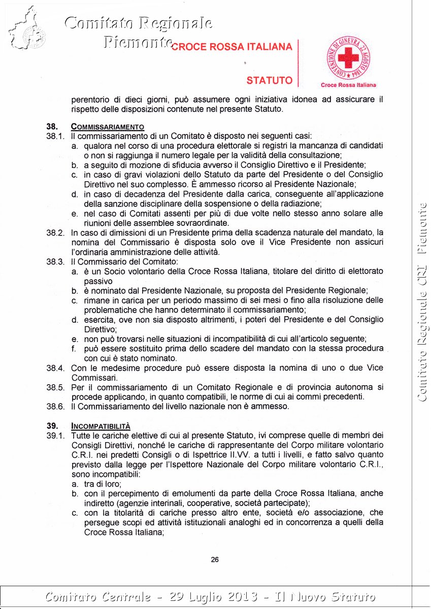 Comitato Centrale - 29 Luglio 2013 - Il Nuovo Statuto - Croce Rossa Italiana - Comitato Regionale del Piemonte