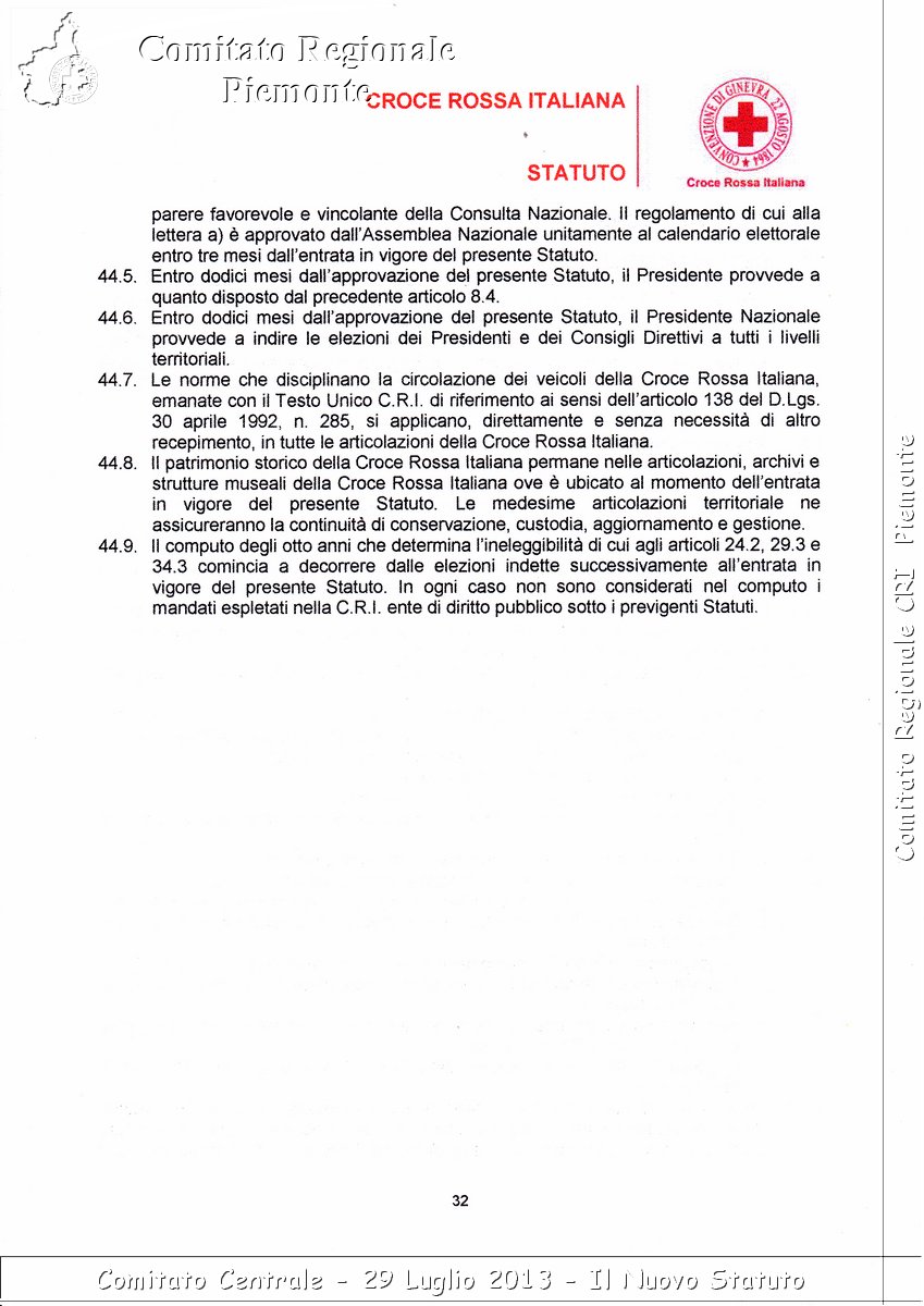 Comitato Centrale - 29 Luglio 2013 - Il Nuovo Statuto - Croce Rossa Italiana - Comitato Regionale del Piemonte
