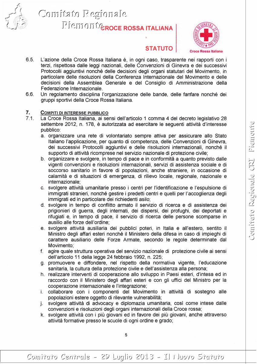 Comitato Centrale - 29 Luglio 2013 - Il Nuovo Statuto - Croce Rossa Italiana - Comitato Regionale del Piemonte