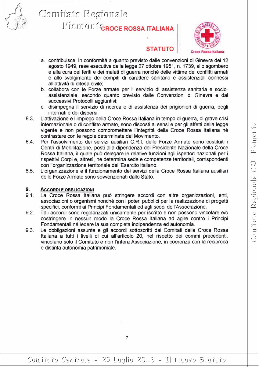 Comitato Centrale - 29 Luglio 2013 - Il Nuovo Statuto - Croce Rossa Italiana - Comitato Regionale del Piemonte