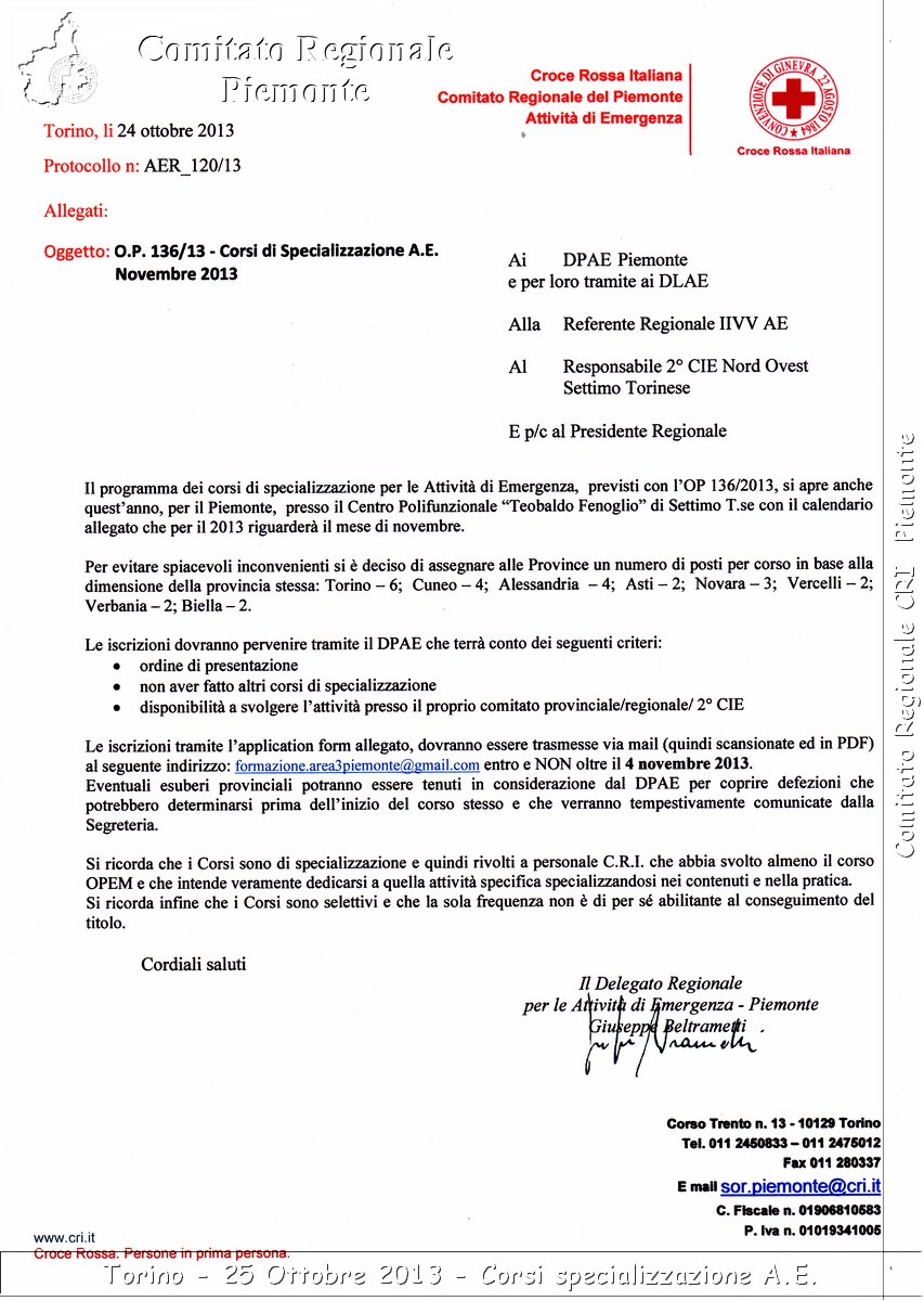 Torino - 25 Ottobre 2013 - Corsi specializzazione A.E. - Croce Rossa Italiana - Comitato Regionale del Piemonte