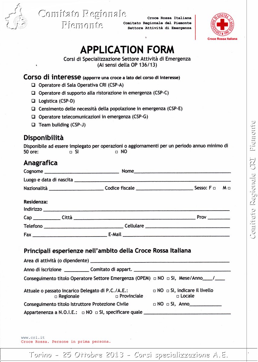 Torino - 25 Ottobre 2013 - Corsi specializzazione A.E. - Croce Rossa Italiana - Comitato Regionale del Piemonte