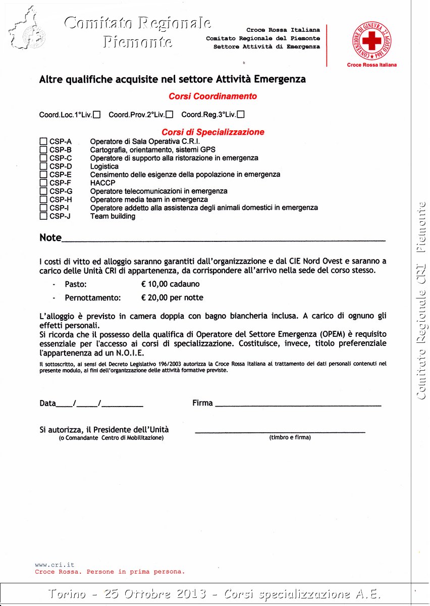 Torino - 25 Ottobre 2013 - Corsi specializzazione A.E. - Croce Rossa Italiana - Comitato Regionale del Piemonte