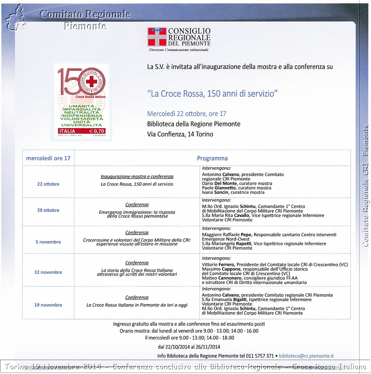 Torino 19 Novembre 2014 - Conferenza conclusiva alla Biblioteca Regionale - Croce Rossa Italiana- Comitato Regionale del Piemonte