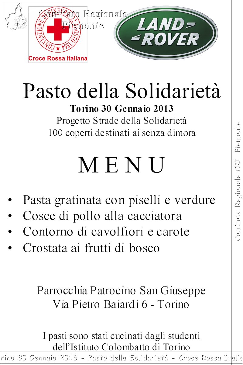 Torino 30 Gennaio 2016 - Pasto della Solidariet - Croce Rossa Italiana- Comitato Regionale del Piemonte