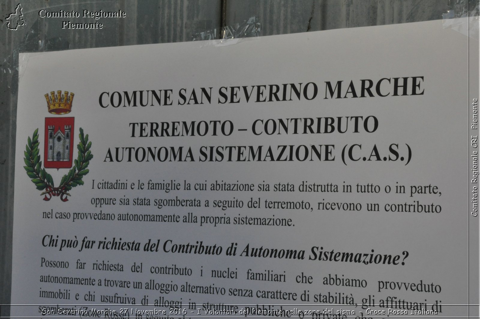 San Severino Marche 27 Novembre 2016 - I Volontari del Piemonte nelle zone del sisma - Croce Rossa Italiana- Comitato Regionale del Piemonte