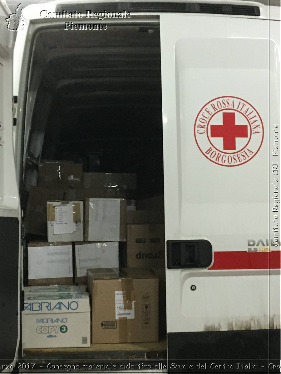 Borgosesia 14 Marzo 2017 - Consegna materiale didattico alle Scuole del Centro Italia - Croce Rossa Italiana- Comitato Regionale del Piemonte