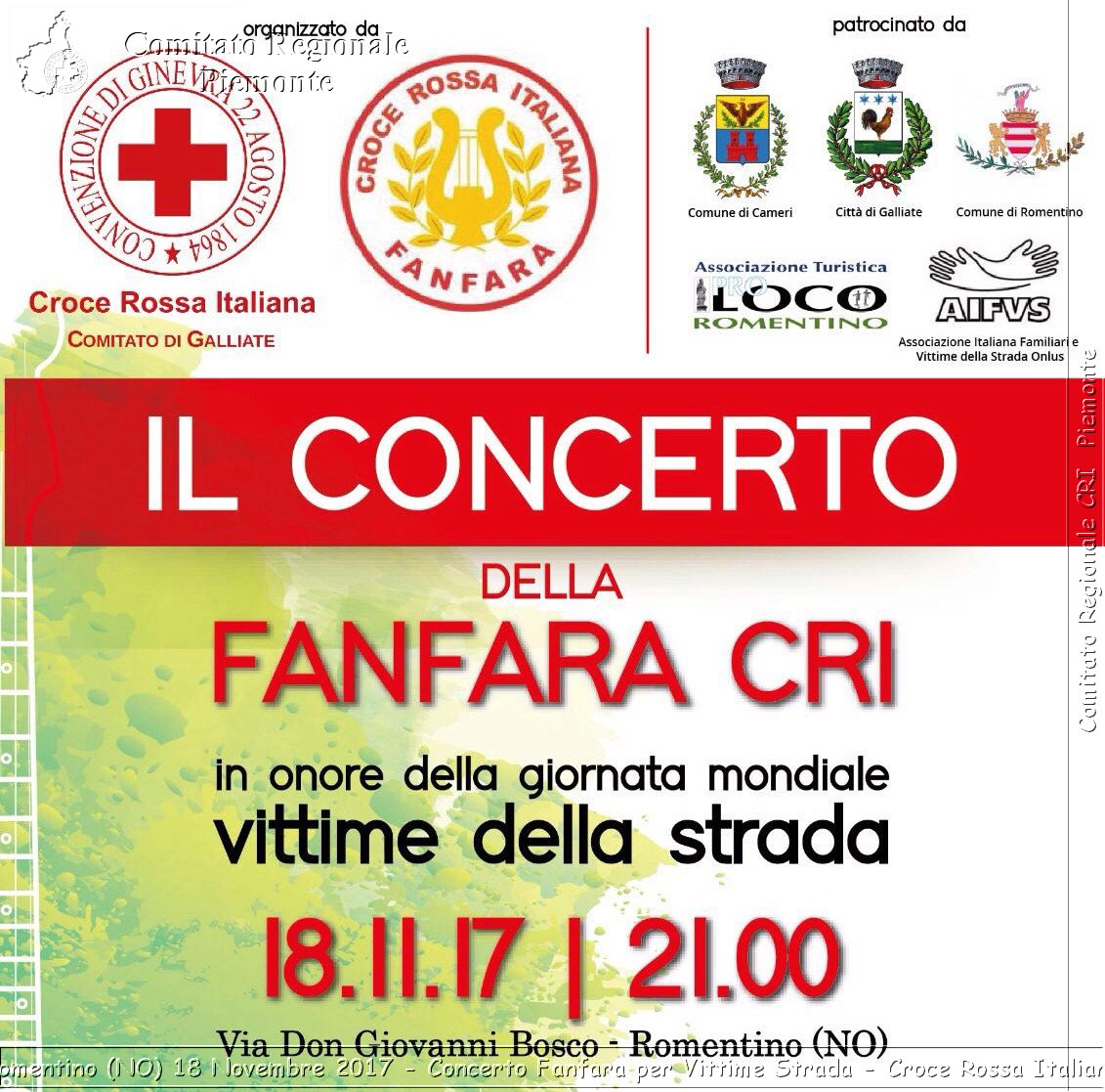 Romentino (NO) 18 Novembre 2017 - Concerto Fanfara per Vittime Strada - Croce Rossa Italiana- Comitato Regionale del Piemonte