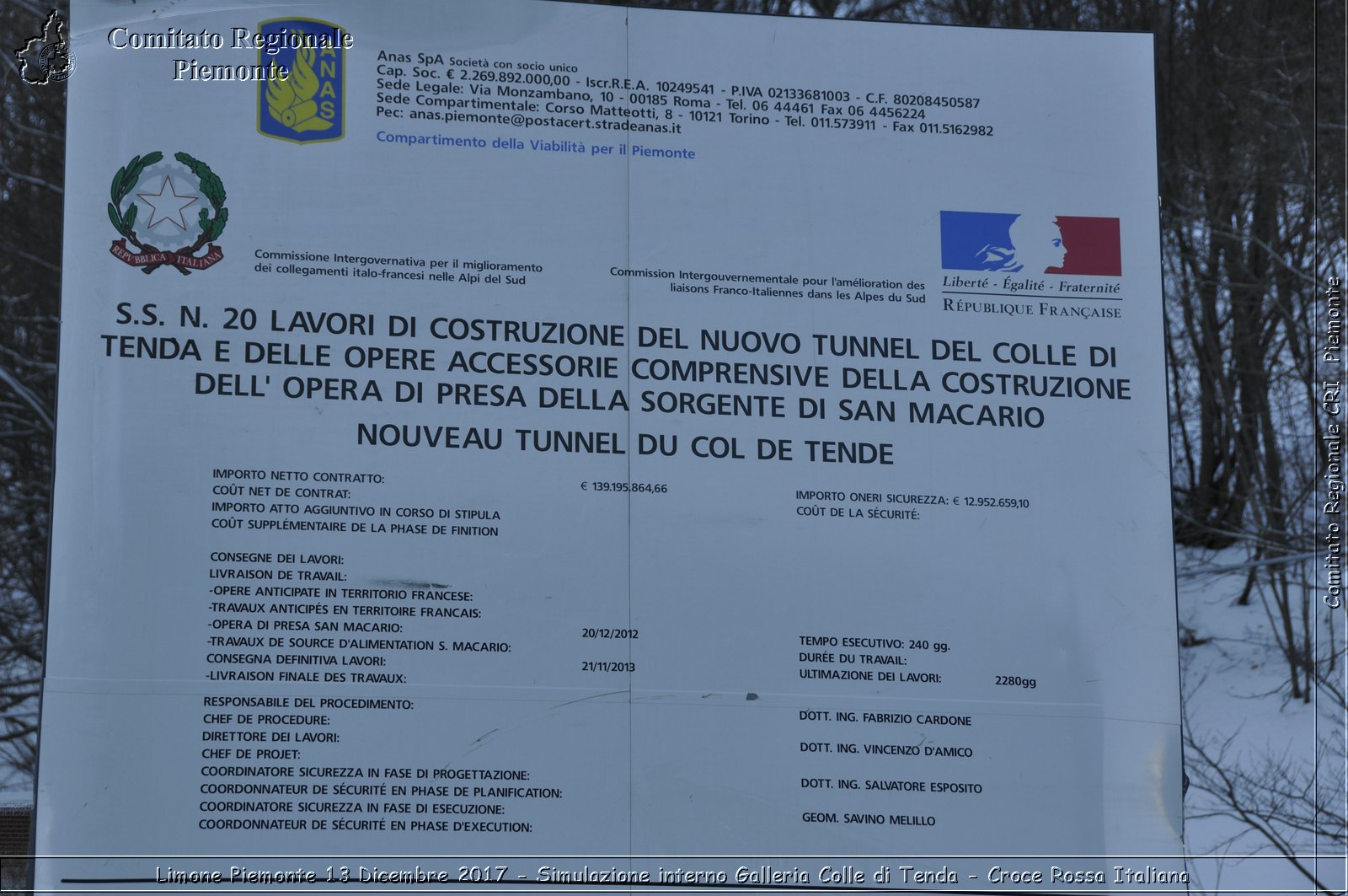 Limone Piemonte 13 Dicembre 2017 - Simulazione interno Galleria Colle di Tenda - Croce Rossa Italiana- Comitato Regionale del Piemonte