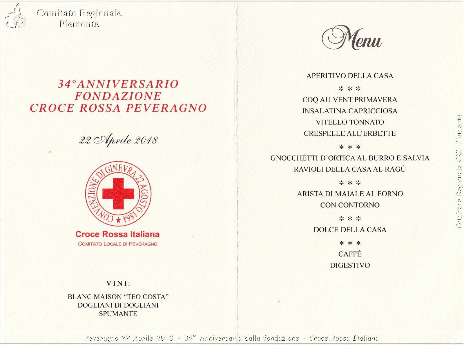 Peveragno 22 Aprile 2018 - 34 Anniversario dalla fondazione - Croce Rossa Italiana- Comitato Regionale del Piemonte