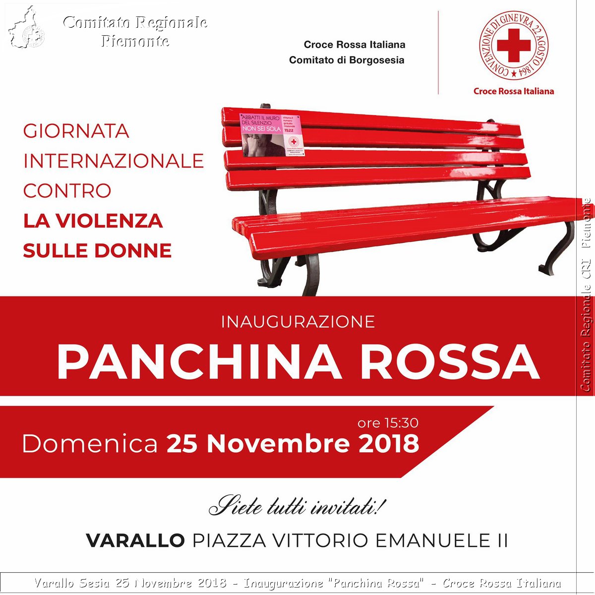 Varallo Sesia 25 Novembre 2018 - Inaugurazione "Panchina Rossa" - Croce Rossa Italiana- Comitato Regionale del Piemonte