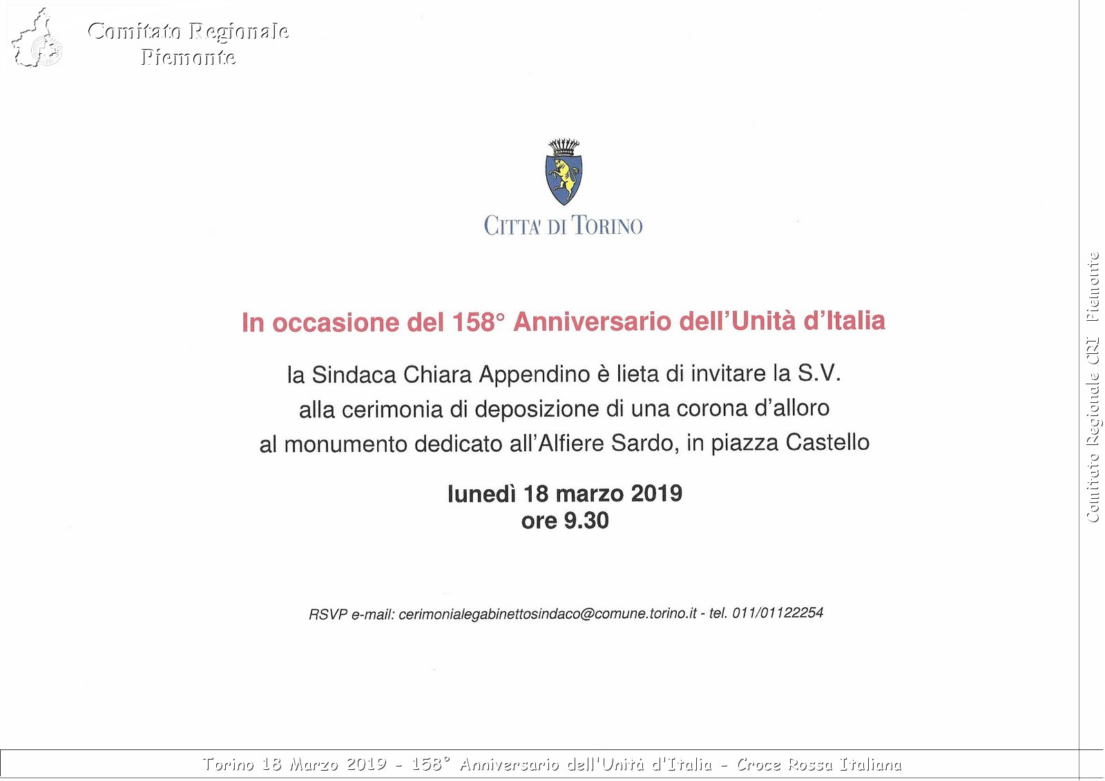 Torino 18 Marzo 2019 - 158 Anniversario dell'Unit d'Italia - Croce Rossa Italiana - Comitato Regionale del Piemonte